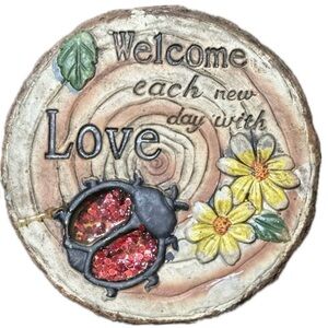 Decorative Home/Garden Plaque With Ladybug & Flowers